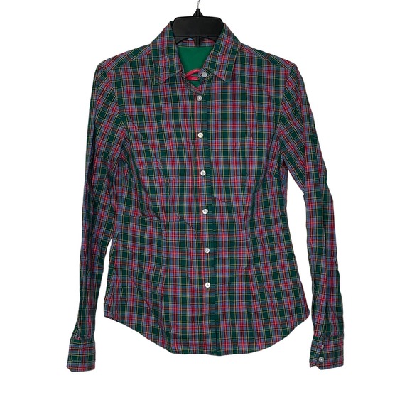 J. McLaughlin Multicolor Plaid Button Up Collar Shirt Long Sleeve Women‎ Size 0 - Picture 1 of 9